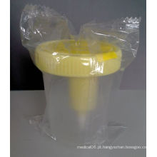 Recipiente de urina com agulha, esterilizado com etiqueta